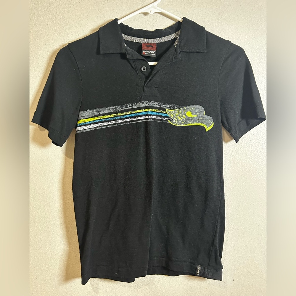 Youth M 8 - 10 boys Tony Hawk Black Polo Shirt skate Graphic Design collared